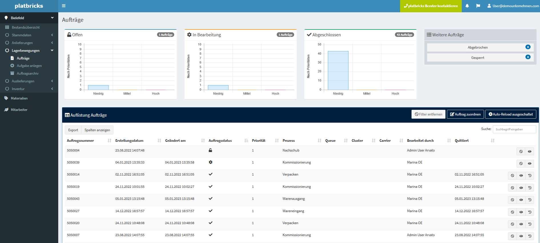 Auftragsverwaltung - platbricks® WMS