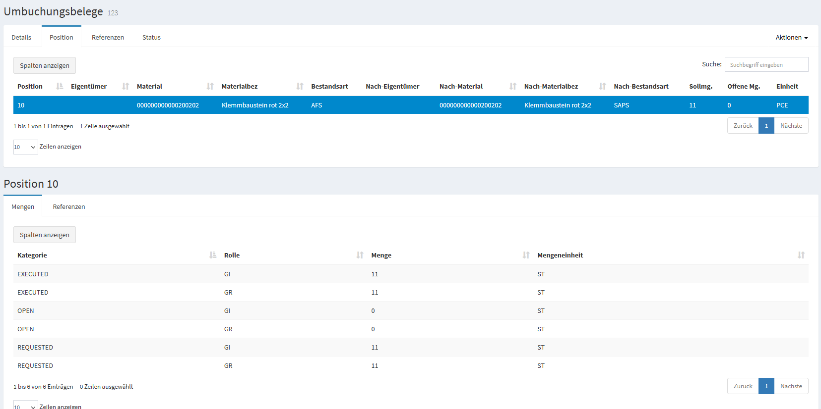 Umbuchung - platbricks® WMS